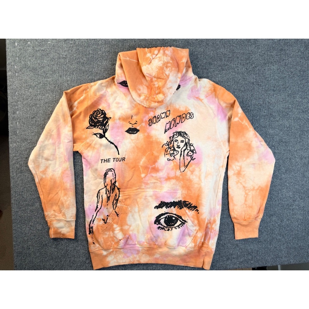 Shawn Mendes The Tour Hoodie Size L Orange Pink Tie Dye Graphic Concert Pullover